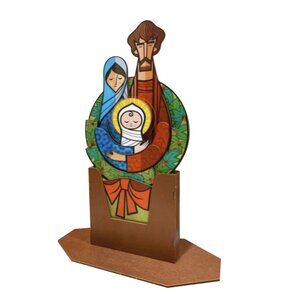 Vintage Wooden Nativity Puzzle Decor Featuring Holy Family With Vibrant Colors &